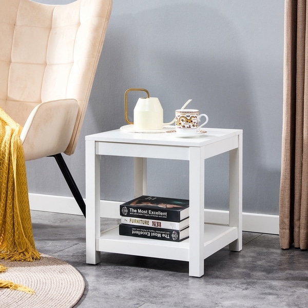 Side Table 2-tier End Table with Storage Shelve - 17.7 x 17.7 18.7