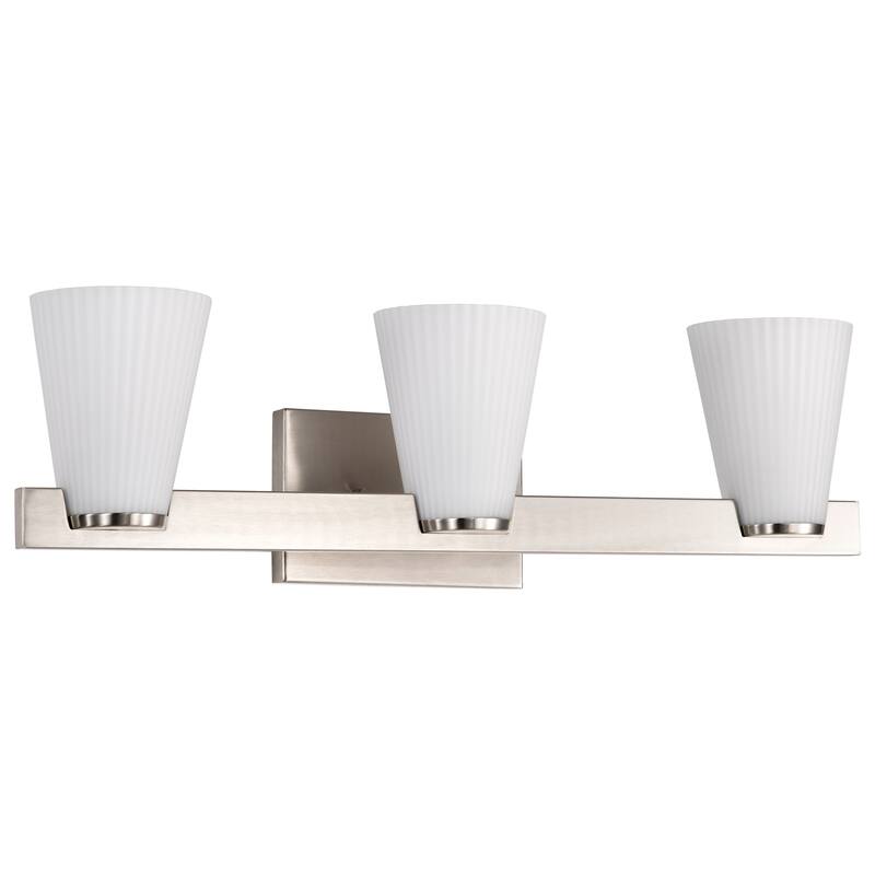Royale 3 Light Vanity Brushed Nickel Finish Ribbed White Glass - Brushed Nickel - Brushed Nickel
