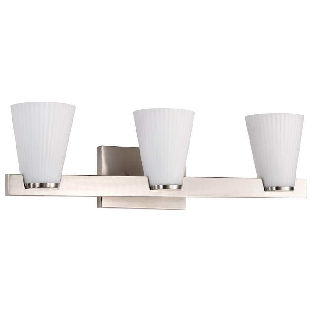 Royale 3 Light Vanity Brushed Nickel Finish Ribbed White Glass - Brushed Nickel