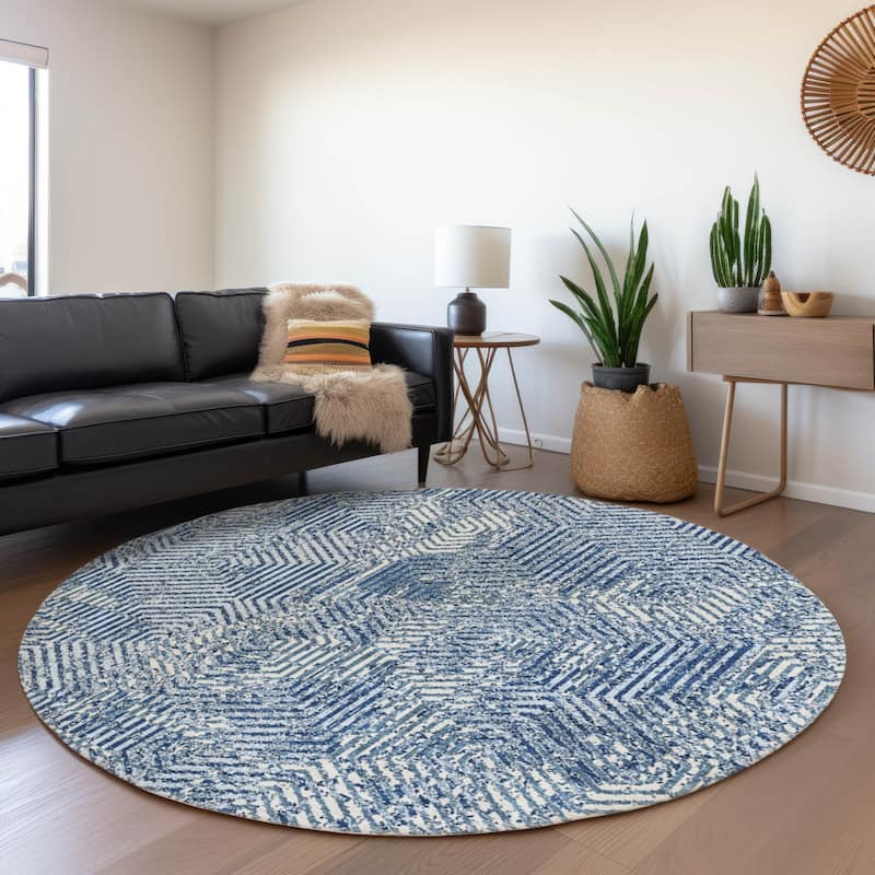 Premium Washable Super Soft Modern Maze Mayfield Rug - Navy - 8' x 8'