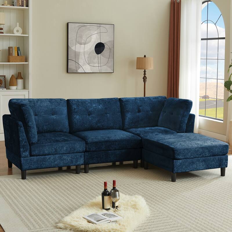 99.41" Chenille High Armrest L Shaped Sofa