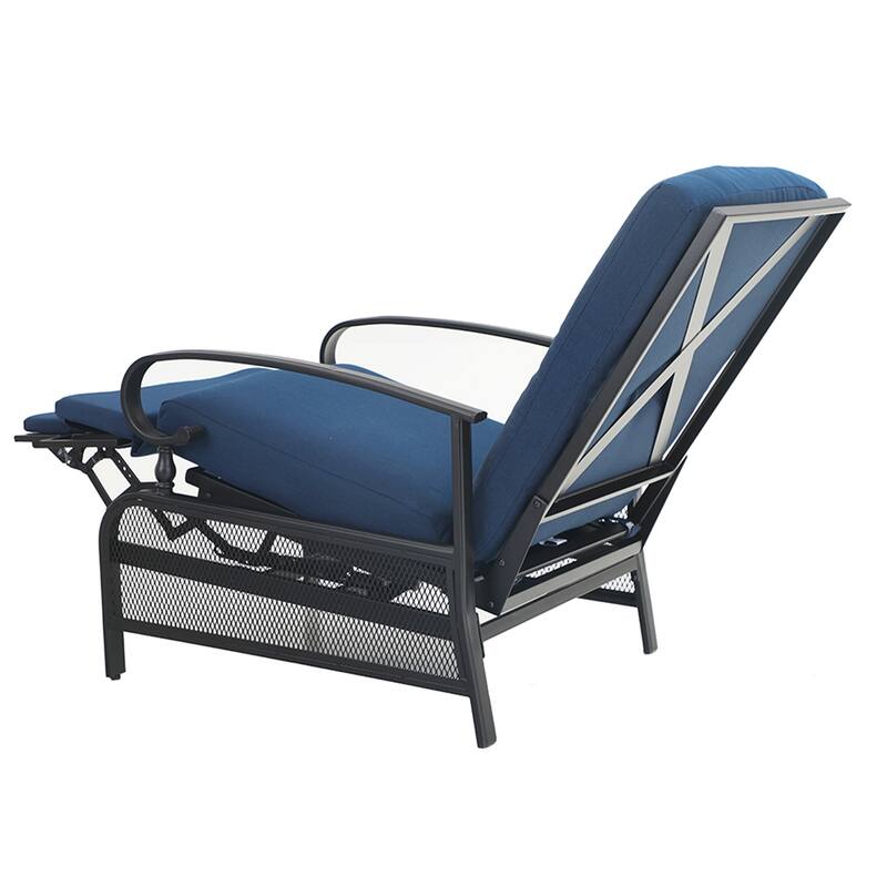 2-Piece Outdoor Bistro Set,1 Patio Metal Adjustable Relaxing Recliner Lounge Chair and 1 Metal Side Table