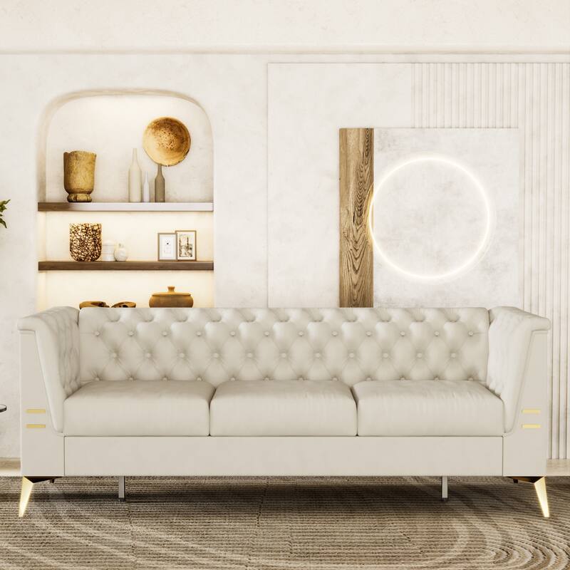 82'' Velvet 3 Seater Chesterfield Sofa Couch with Gold Metal Legs, High Rebound Sponge and Removable Cushions