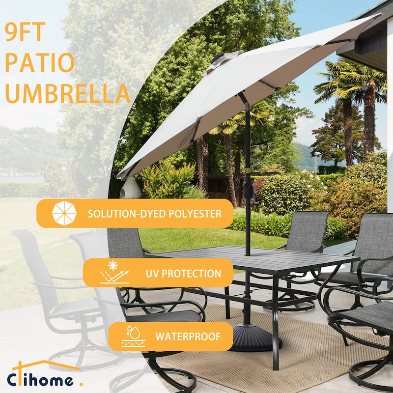 Clihome 9-Ft Outdoor 32 LED Solar Market Umbrella with Tilt & Crank(Without Stand)