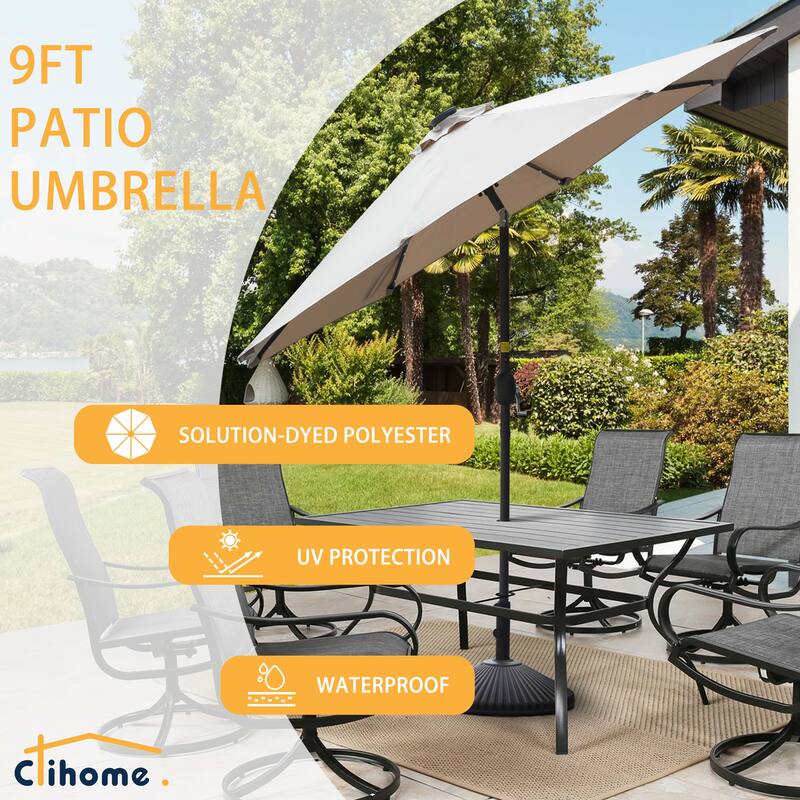 Clihome 9-Ft Outdoor 32 LED Solar Market Umbrella with Tilt & Crank
