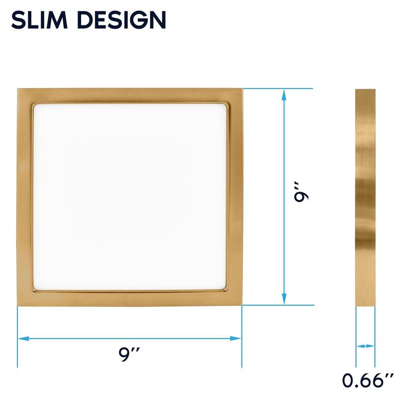 Luxrite 9 Inch Square LED Flush Mount Light, 18W 1250LM, 5CCT 2700K-5000K, Dimmable, ETL - Brass