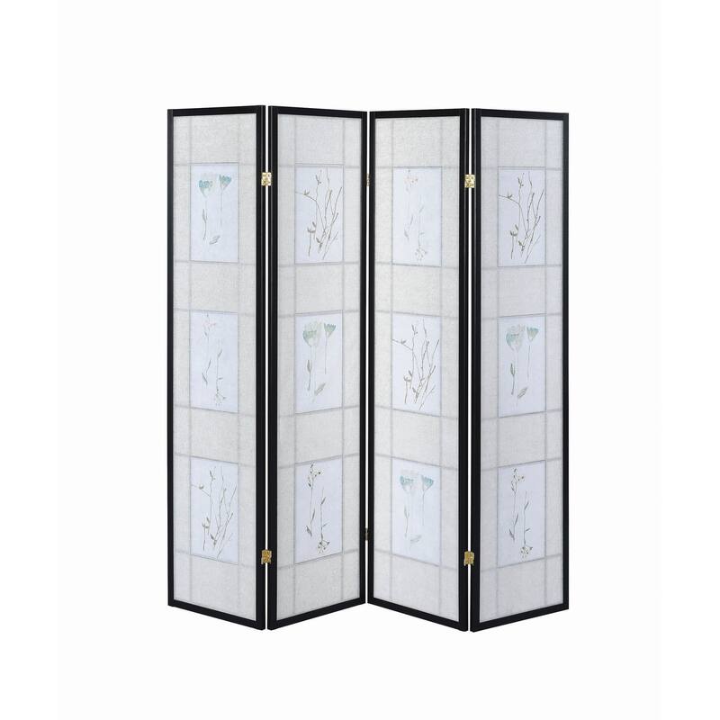 Chamois Multi-color 4-panel Folding Screen with Floral Motif