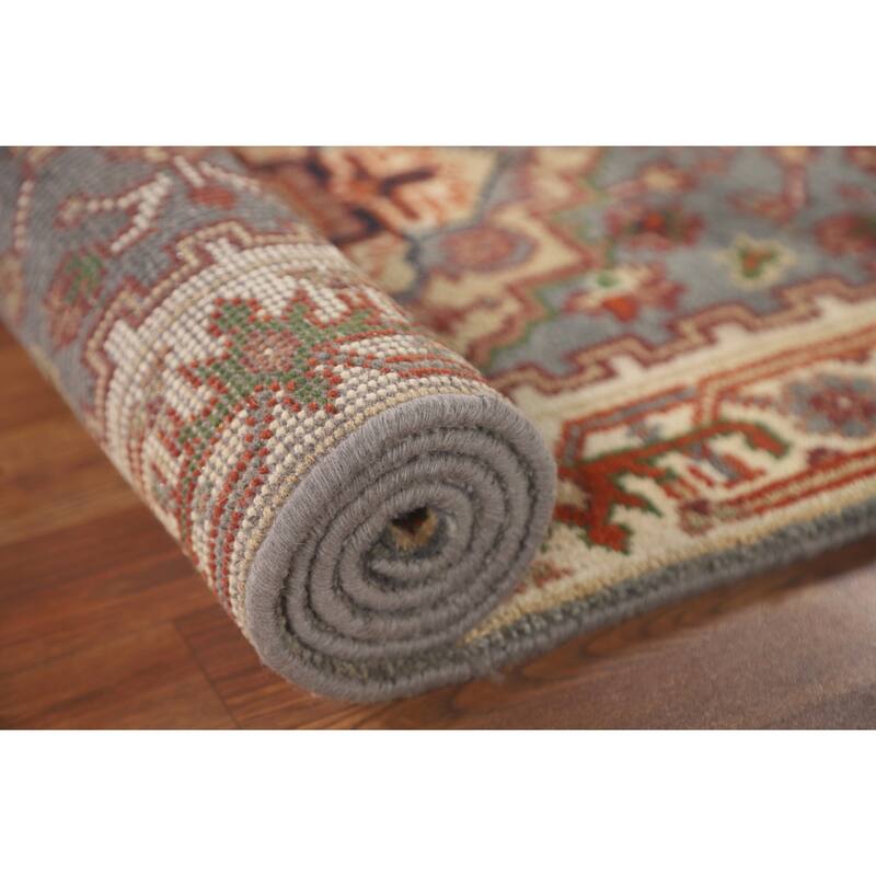Gray Geometric Heriz Serapi Oriental Runner Rug Wool Carpet - 2'7" x 8'1"