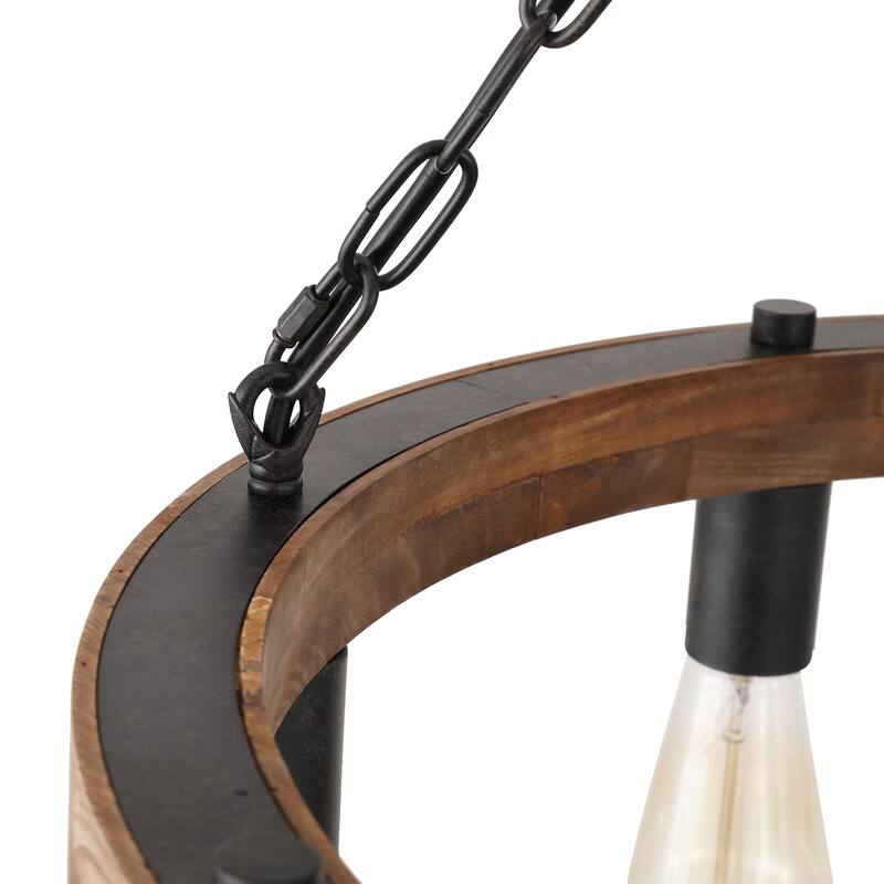 Anmytek Modern Farmhouse 8-Light Wagon Wheel Wood Chandelier Round Pendant Lights for Dining Room - 23.5" D x 24" H