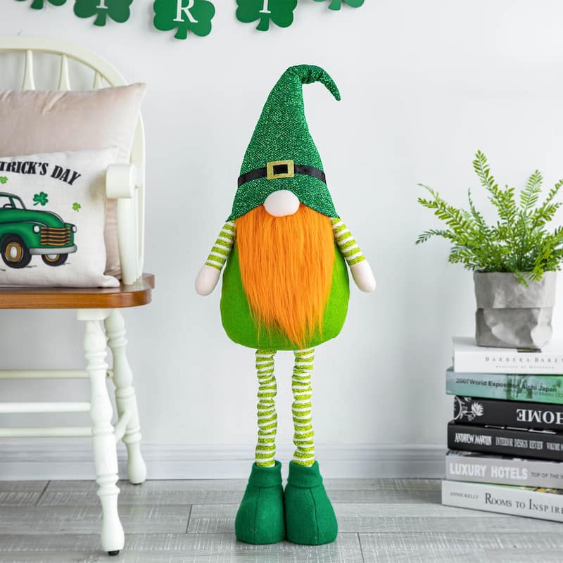 Glitzhome 40"H Telescoped Fabric St. Patrick's Gnome Standing Decor