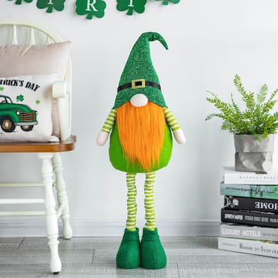 Glitzhome 40"H Telescoped Fabric St. Patrick's Gnome Standing Decor