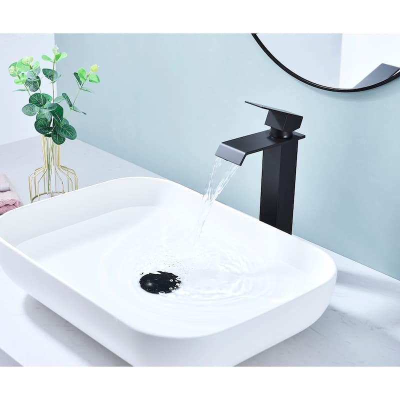 Waterfall Bathroom Sink Single Handle Faucet with Pop Up Drain, No Overflow, Corrosion and Rust Resistant