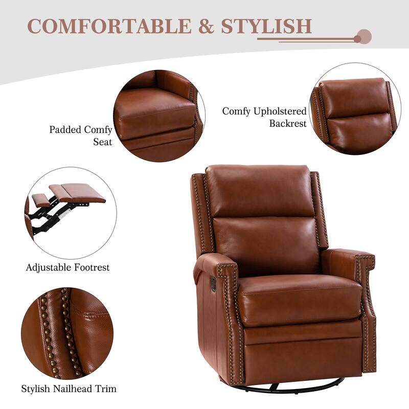 Echidna Transitional Genuine Leather Swivel Rocker Nursery Chair with Nailhead Trim by HULALA HOME