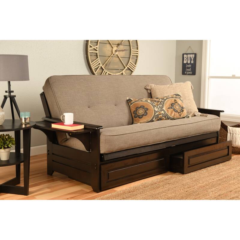 Porch & Den DeSoto Espresso Full-size Futon Set with Innerspring Mattress - Linen Stone