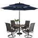 preview thumbnail 14 of 13, 5/6-piece Steel Patio Dining Swivel Chairs and Square Table Set With Navy Umbrella - 6-Piece Sets