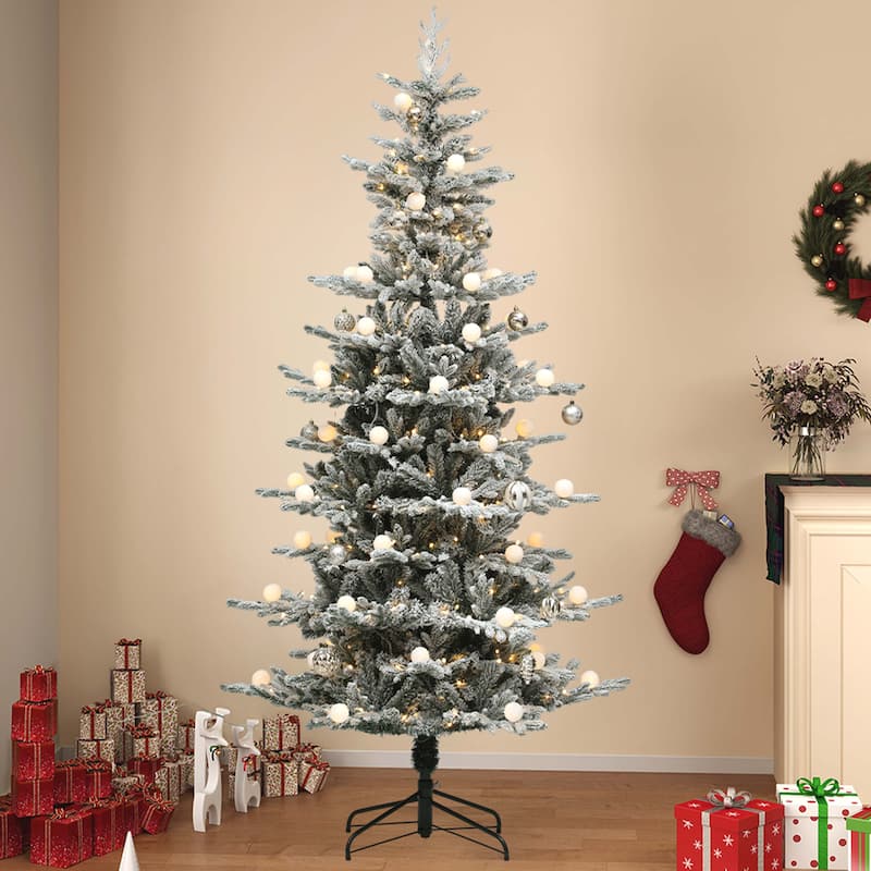 6/7.5 FT Pre-lit Flocked Layered Christmas Tree with Remote Control