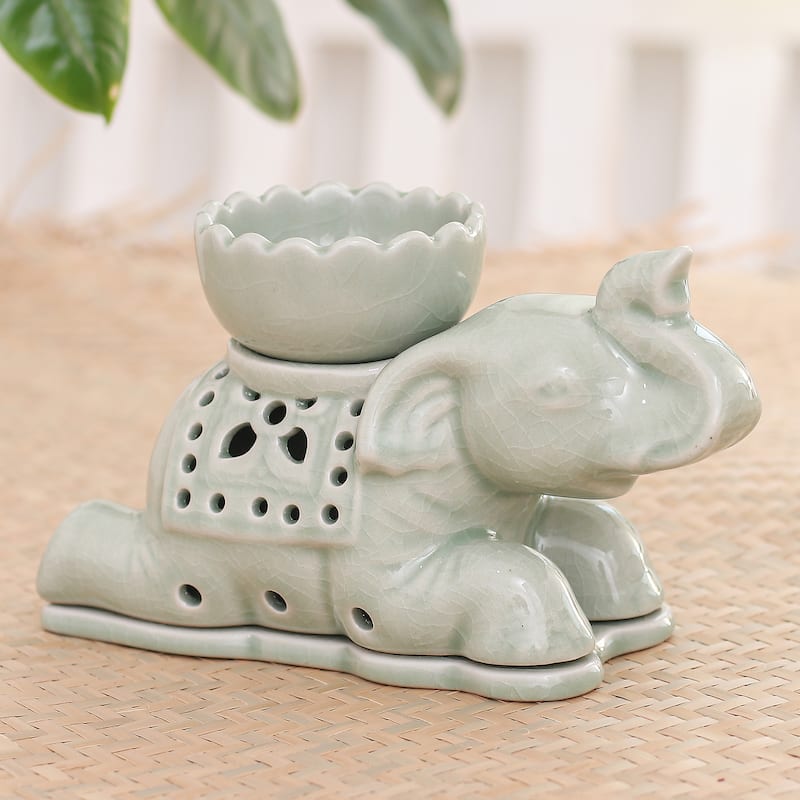 Novica Handmade Royal Elephant Celadon Ceramic Oil Warmer
