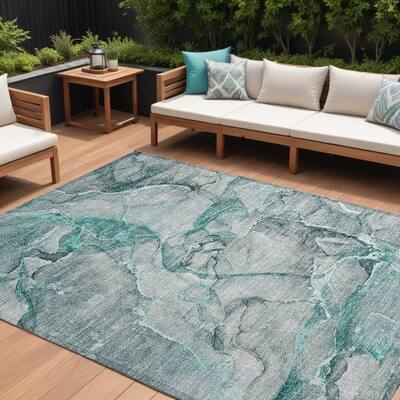 Lalu Artistic Abstract Weather Resistant Classic Meets Modern Outdoor Rug