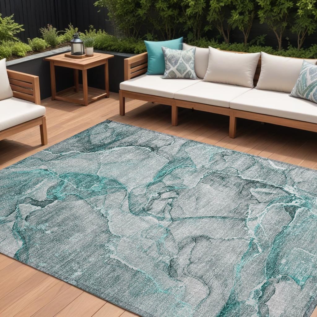 Lalu Artistic Abstract Weather Resistant Classic Meets Modern Outdoor Rug
