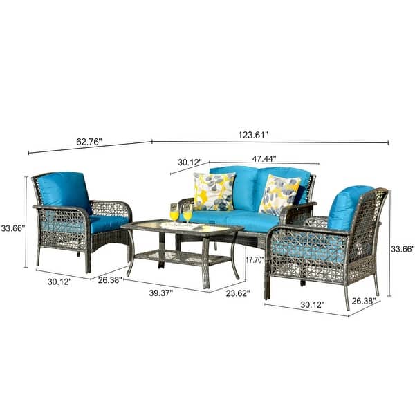 dimension image slide 2 of 3, OVIOS 4-piece Water-Resistant Wicker Deep Seating Outdoor Sofa Set