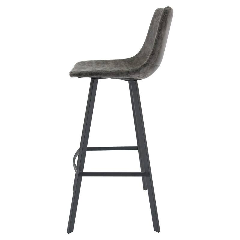 Elland Modern Upholstered Leather Bar Stool with Stainless Steel Legs, Curve Padded Seat, Built-in Footrest, and Plastic Glides