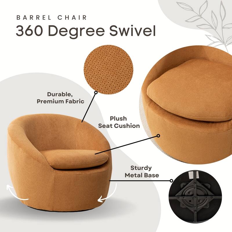 Round Armchair Office Chair Accent Chair with Plush Seat Cushion, Swivel Barrel Chair Single Lounge Sofa