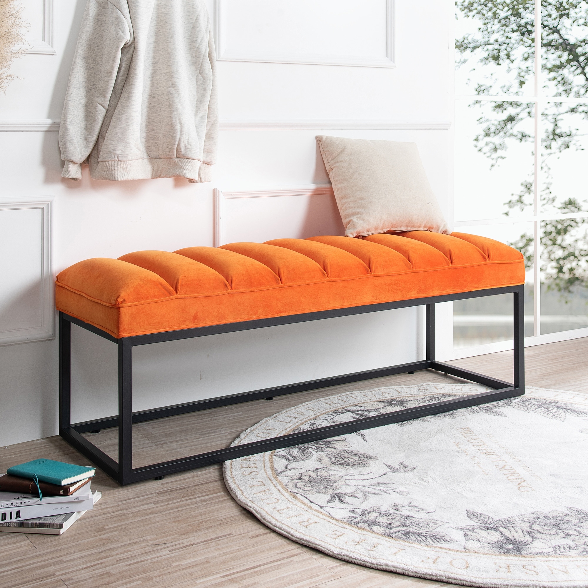 Metal end of online bed bench