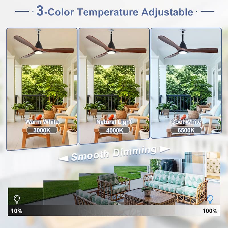 Outdoor Ceiling Fan with Light: Plug-in Hanging Fan, Remote App Control, 3CCT, 6-Speed