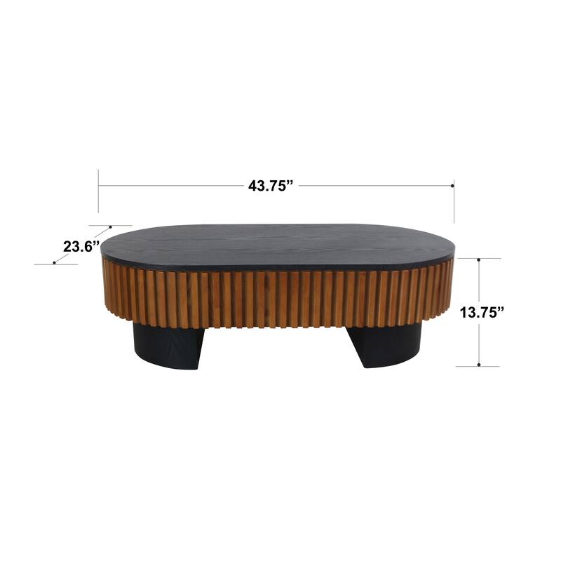 43.7" Black + Walnut Elliptical Coffee Table, Removable Top & Hidden Storage for Any Room