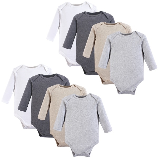 slide 1 of 1, Hudson Baby Cotton Long-Sleeve Bodysuits 8pk, Heather Gray 0-3 Months - Heather Gray