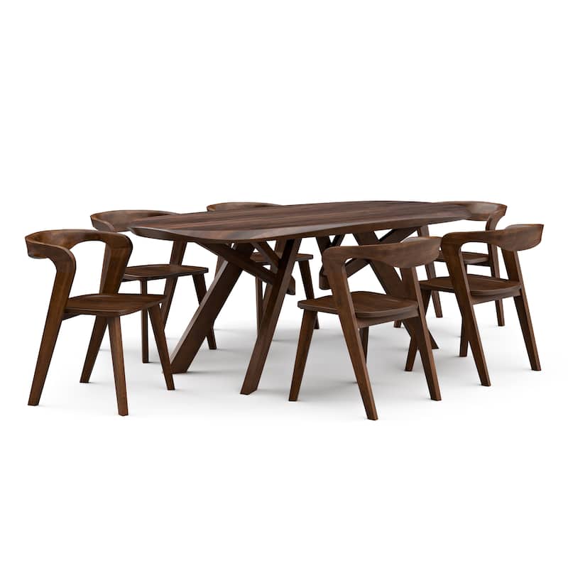 Furniture of America Abigail VI Mid-Century Modern 7-Piece Walnut Handfinished Solid Wood Dining Set
