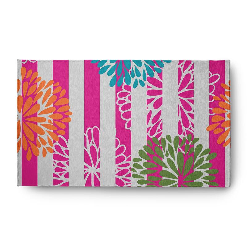 Flower Bursts Spring Chenille Indoor/Outdoor Rug - 3' x 5' - Pink