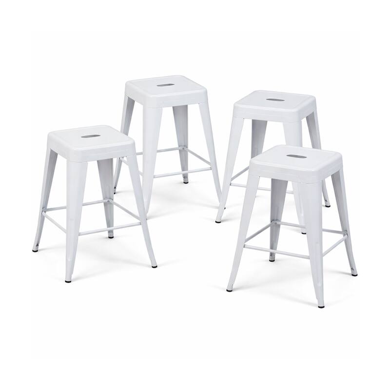 AC Pacific 24 Inch Industrial Stackable Metal Counter Stools Set of 4 - White