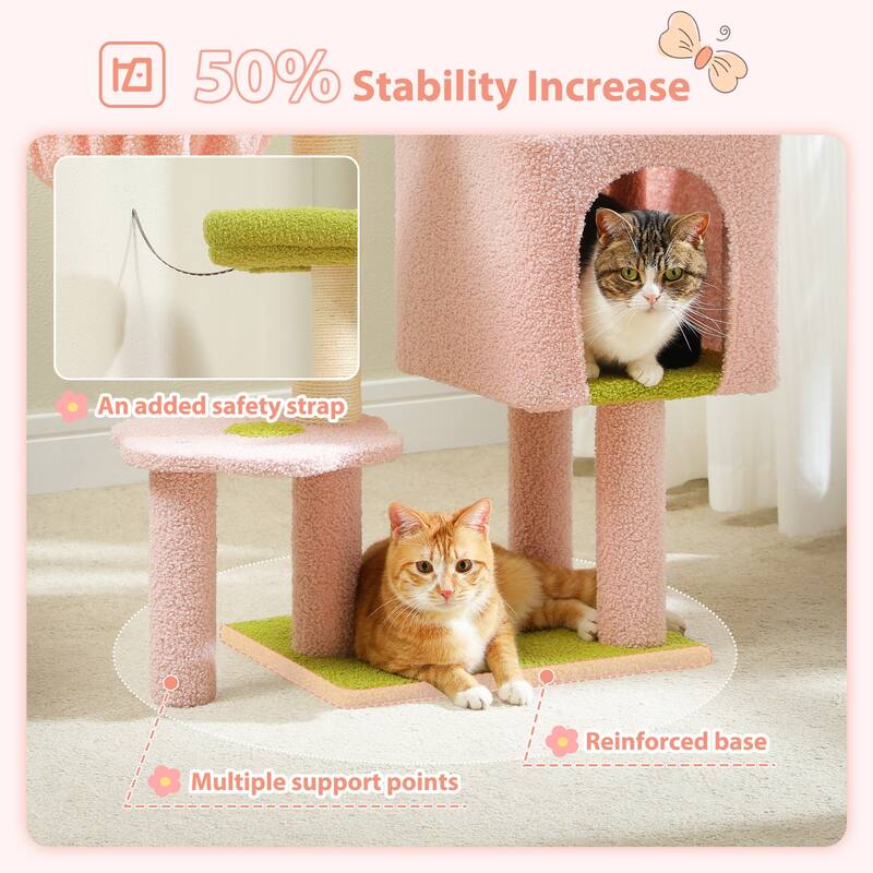 Cat Tree Tower w/Sisal Scratching Post, Condo, Large Top Perch, Hammock & 2 Dangling Balls