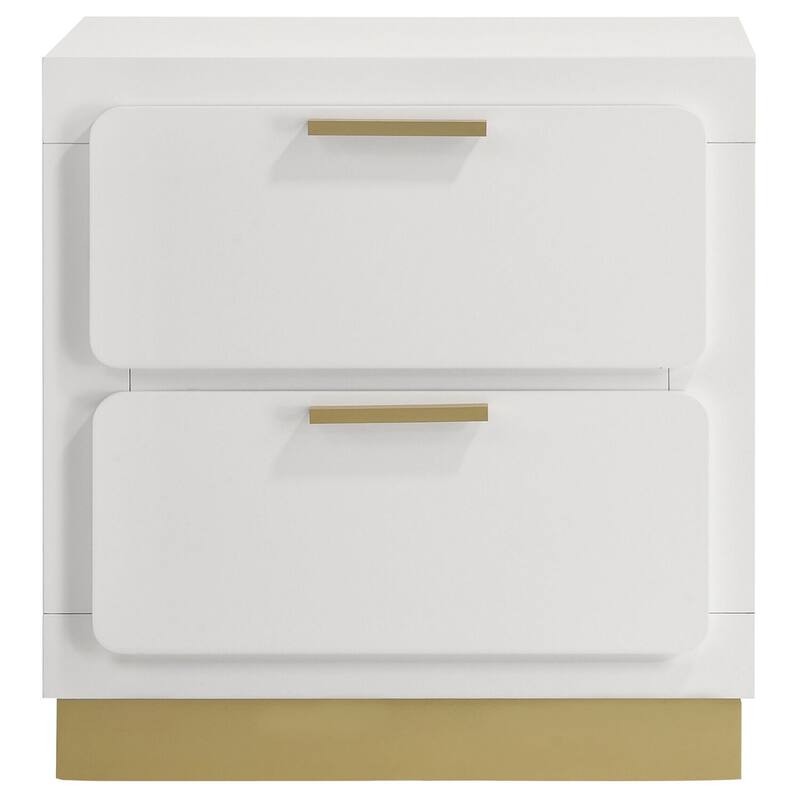 White/Gold 2 Drawer 14.75 in. W Nightstand with Bar Metal Handles