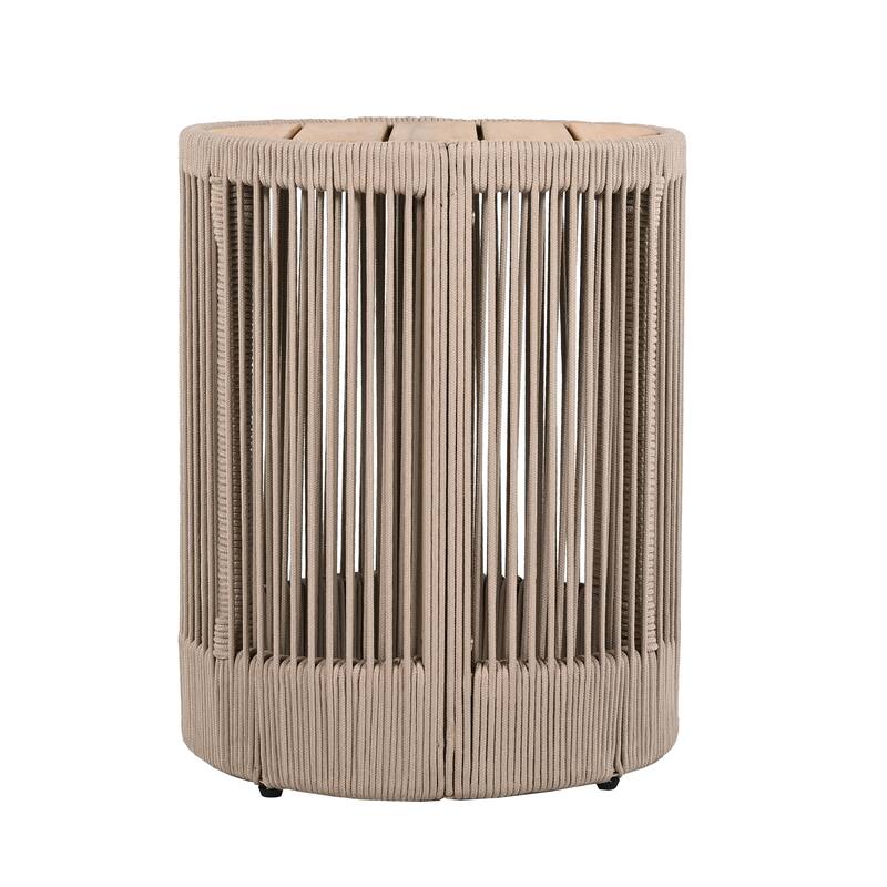 Acacia Wood & Rattan Side Table - Outdoor End Table for Patio, Garden or Balcony - Weatherproof Small Table