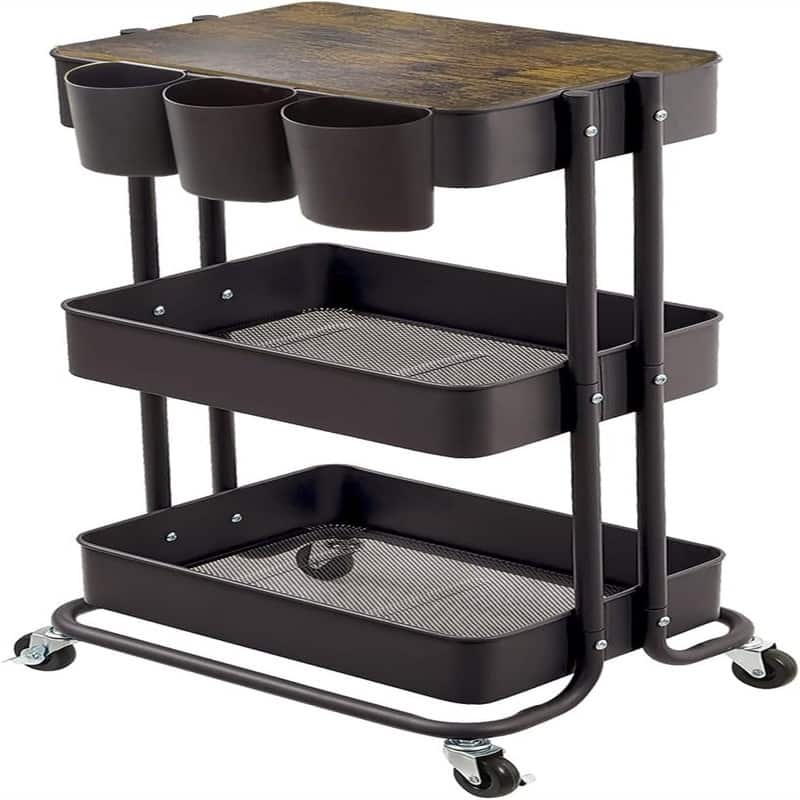 3-Tier Metal Utility Rolling Cart - 16.1" D x 13.8 " W x 33.9 " H