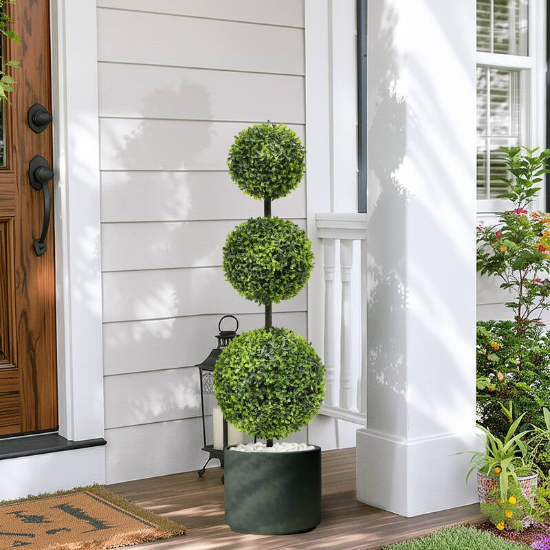 4 ft. Artificial Boxwood Topiary Tree Greenery Plants Ball Tree in Black Plastic Pot