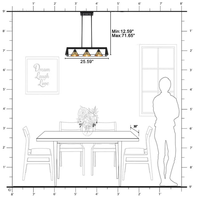 3-Light Industrial Linear Kitchen Island Pendant Light Cone Shades - Dia.25.59-in