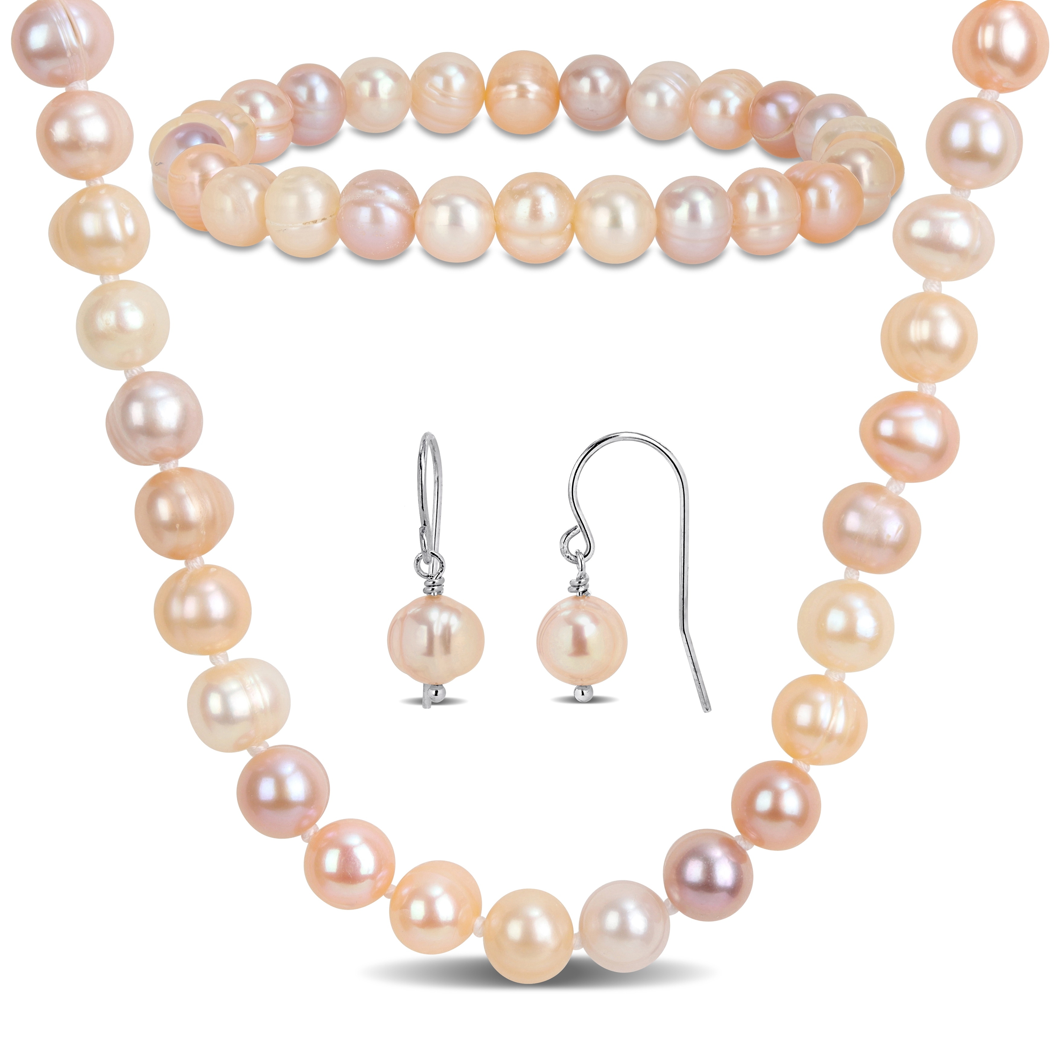 Miadora Multicolor Cultured Freshwater Pearl Neacklace Bracelet Hook Earrings Jewelry Set