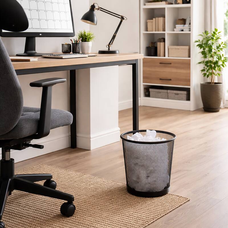 Creative Home 2.5 Gallon Black Steel Mesh Round Wastebasket