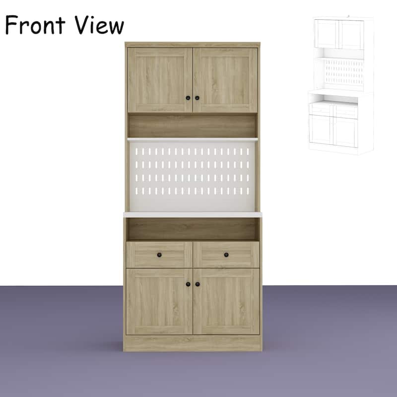 Tall Kitchen Pantry Cabinet Microwave Shelf and Storage Drawers Coffee Bar Cabinet Buffet Hutch Cabinet