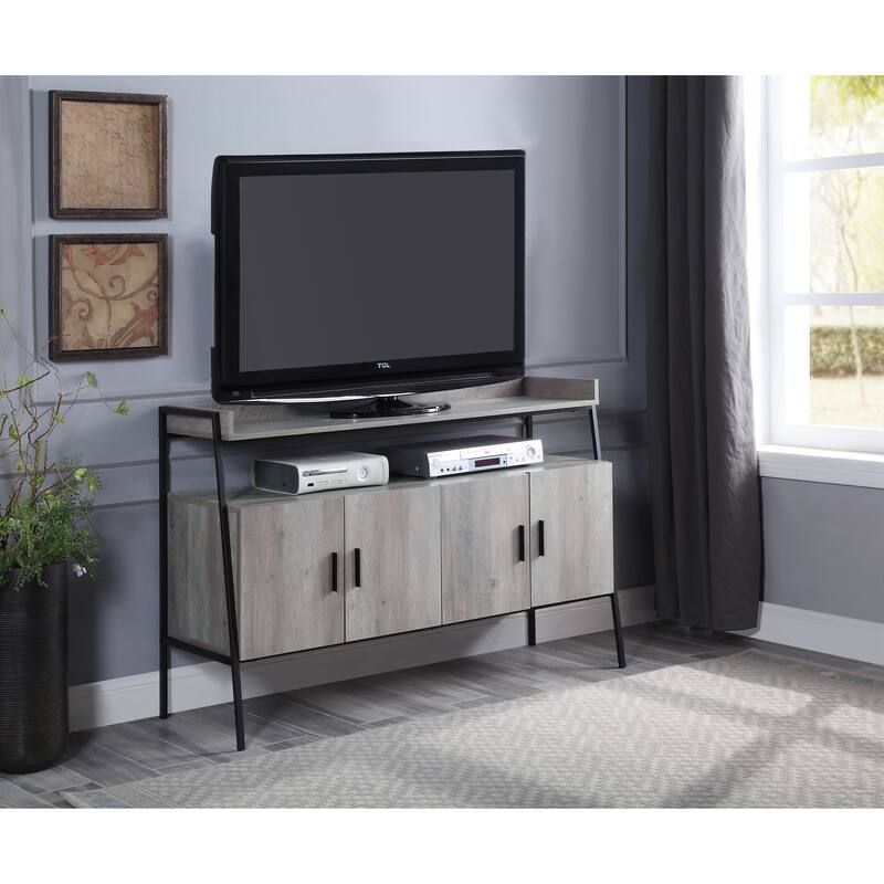 Oak 52" Industrial TV Stand with Shelf & Metal Legs - Oak