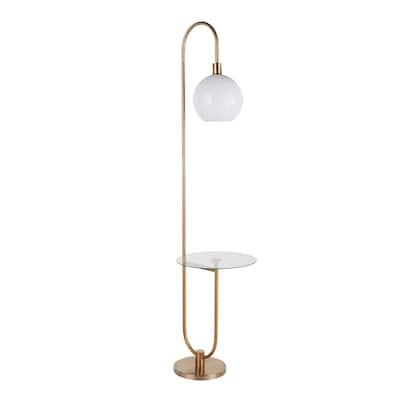 Lumisource Trombone/Glam Floor Lamp Nickel Metal w/ Clear Glass Shelf - 17.75"Lx16"Wx70.5"H