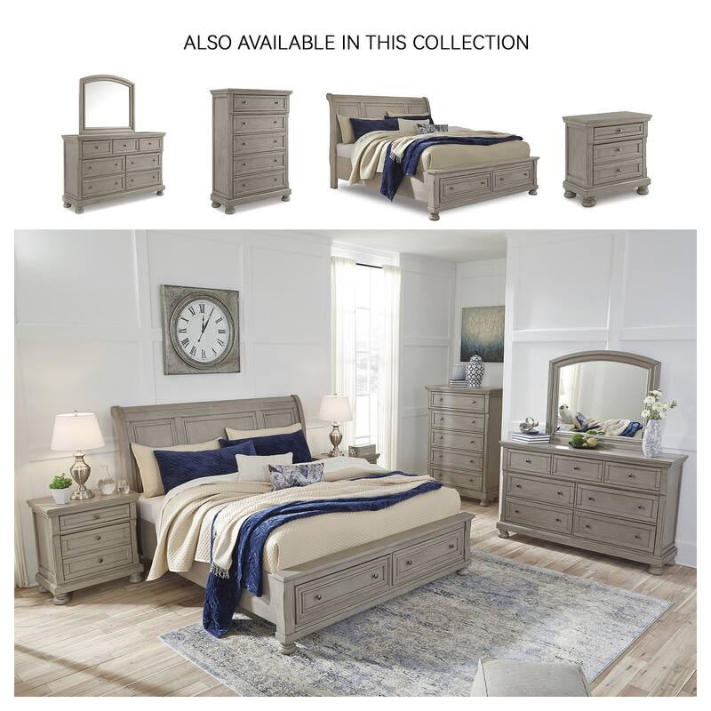 Lettner Light Gray Sleigh Bed with Storage