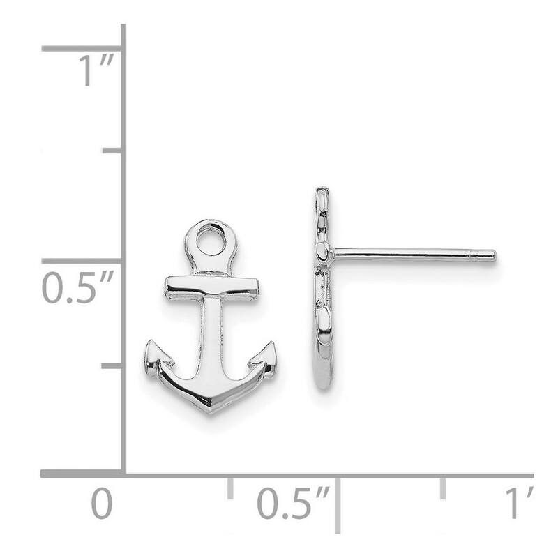 Curata 14k White Gold 12mm Mini Mariner Anchor Post Earrings