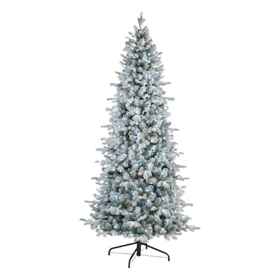 National Tree Company 6 ft. Pre-lit Feel Real Snowy Comet Slim Blue Artificial Christmas Tree with 400 Cool White LED Lights