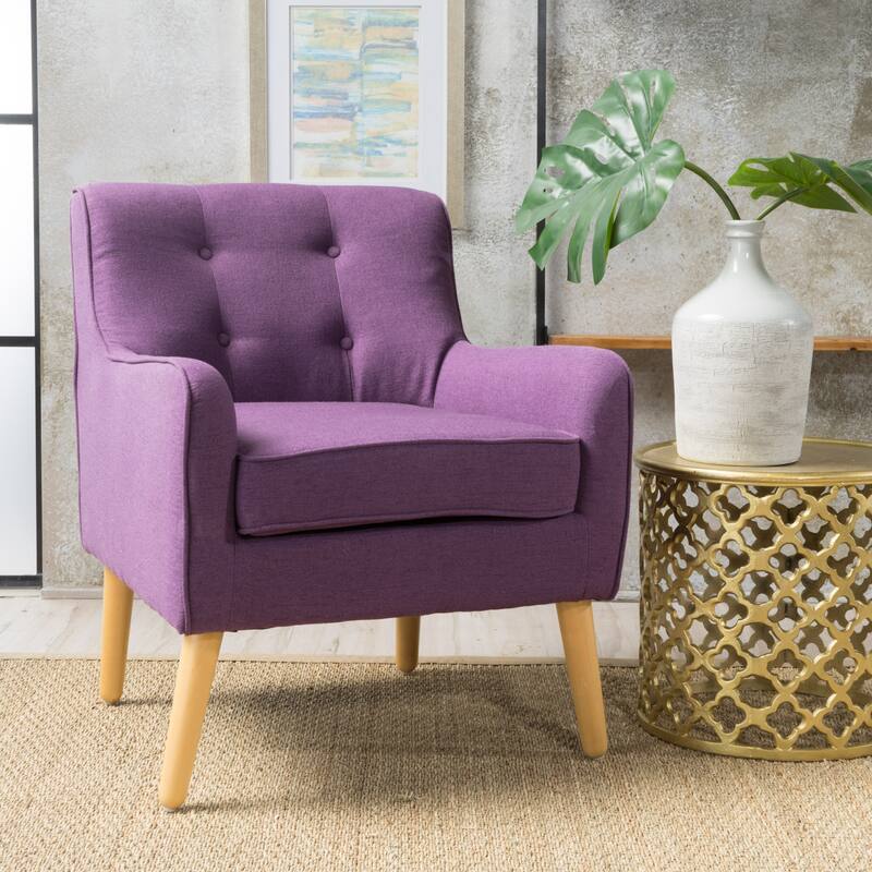 Merax Tufted Fabric Arm Chair with Wooden Legs - Purple