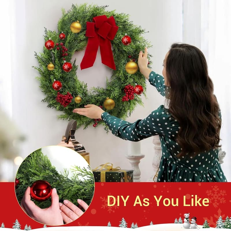 24 Inch Christmas Door Wreath, Xmas Greenery Wreaths with Berries - N/A