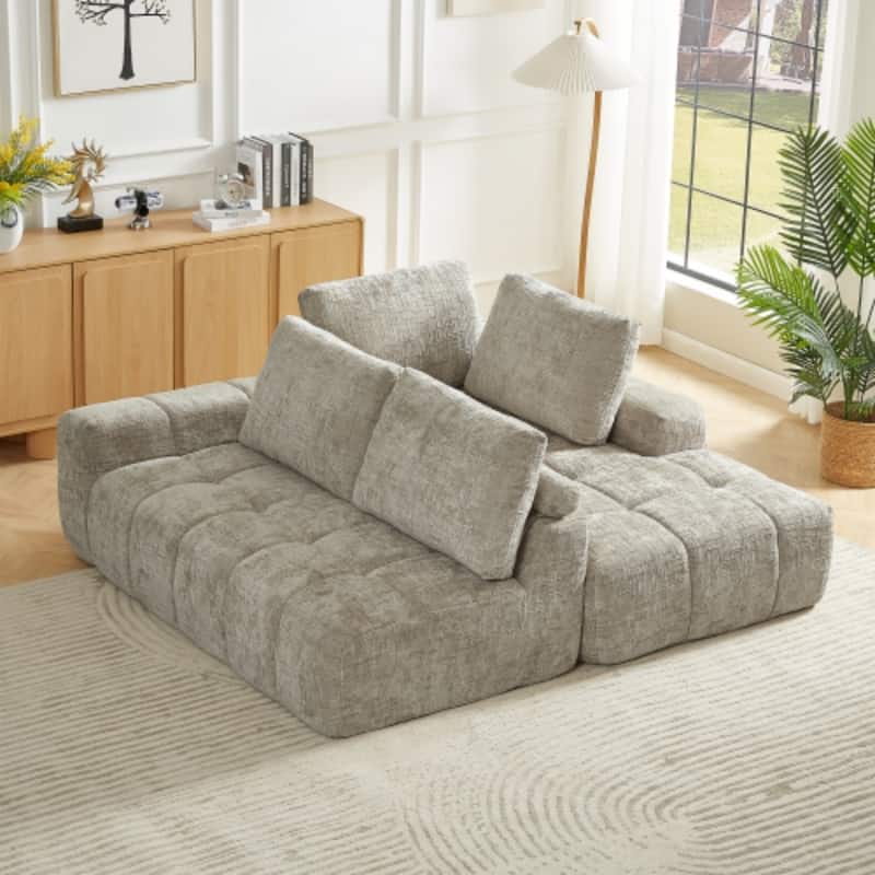 111.4" L-Shaped Mnimalist Faux Fur Sectional Oversized Sofa for Living Spaces